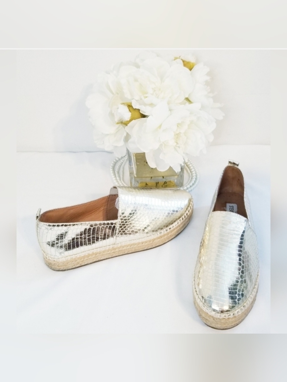 Steve Madden Metallic Gold Color Snake-Pattern Embossed Espadrille Slip-On Shoes